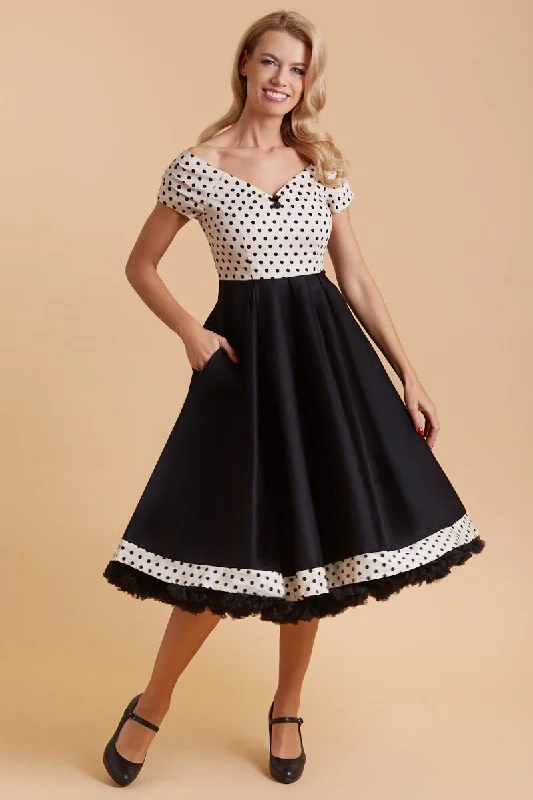 Lily Cream & Black Polka Dot 50s Swing Dress