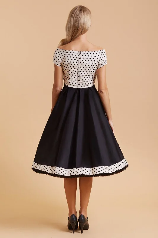 Lily Cream & Black Polka Dot 50s Swing Dress