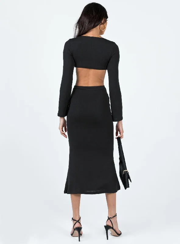 Jocelyn Cut Out Long Sleeve Midi Dress Black