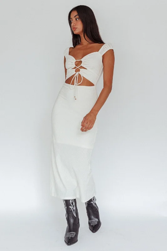 Iconic Cut-Out Bodice Midi Dress Cream