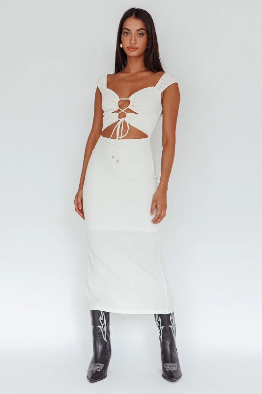 Iconic Cut-Out Bodice Midi Dress Cream