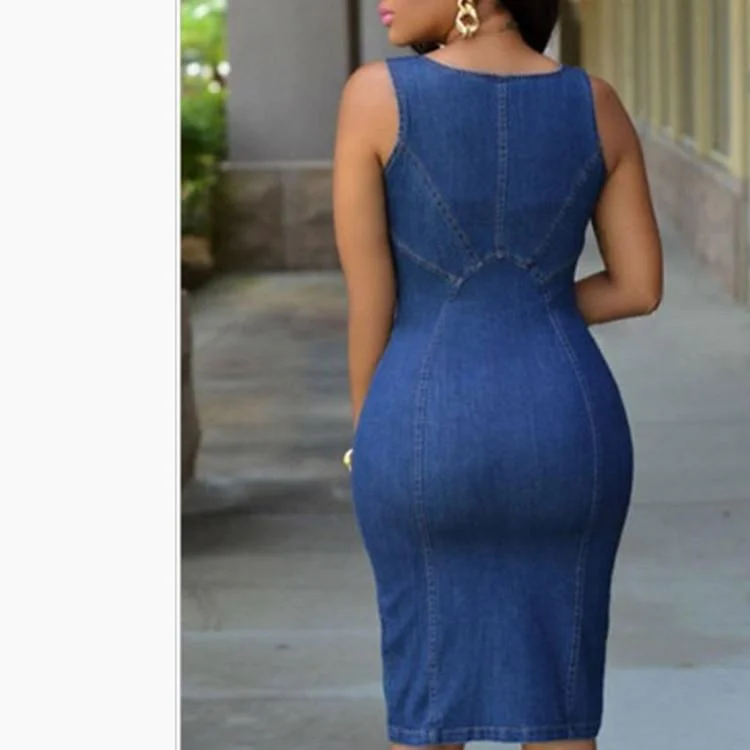 Sleeveless Denim Slim Zipper Jean Dress