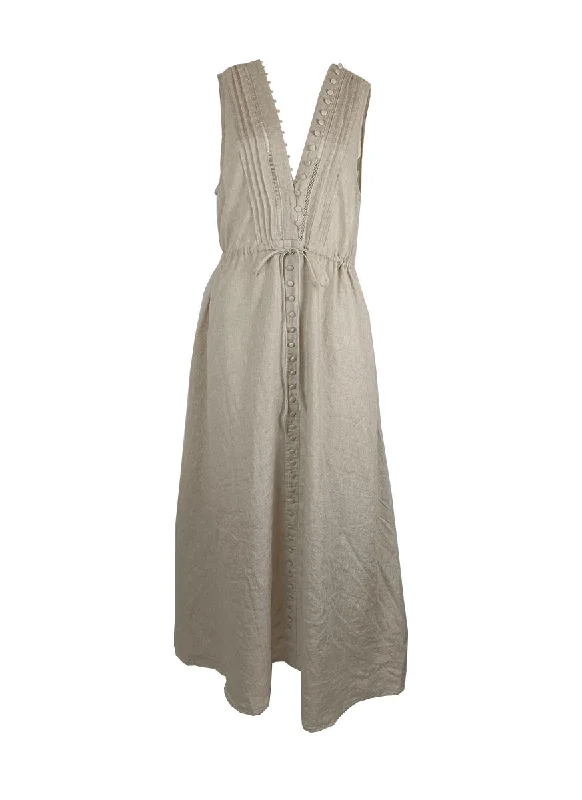 5240020 Sleeveless Linen Maxi Dress *Beige