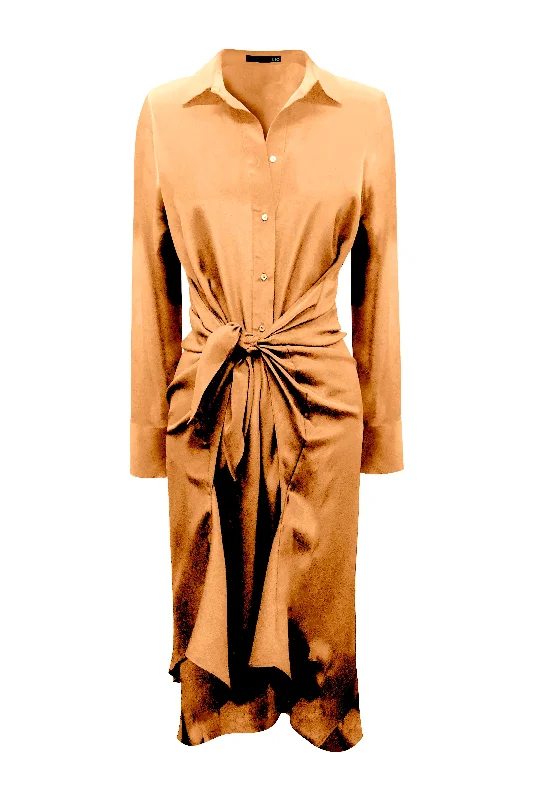 7/8 Handkerchief Button Up Tied Dress - Terracotta