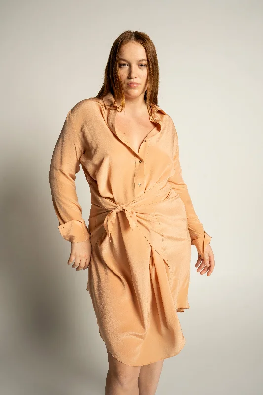 7/8 Handkerchief Button Up Tied Dress - Terracotta