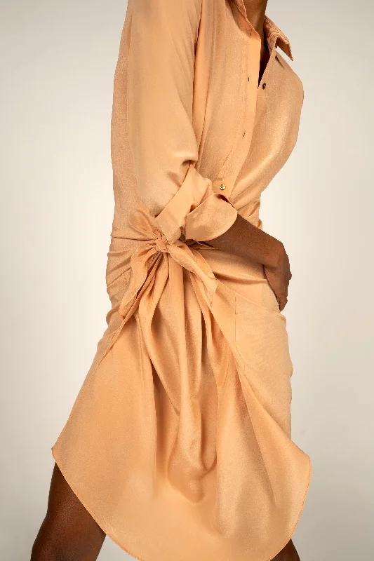 7/8 Handkerchief Button Up Tied Dress - Terracotta