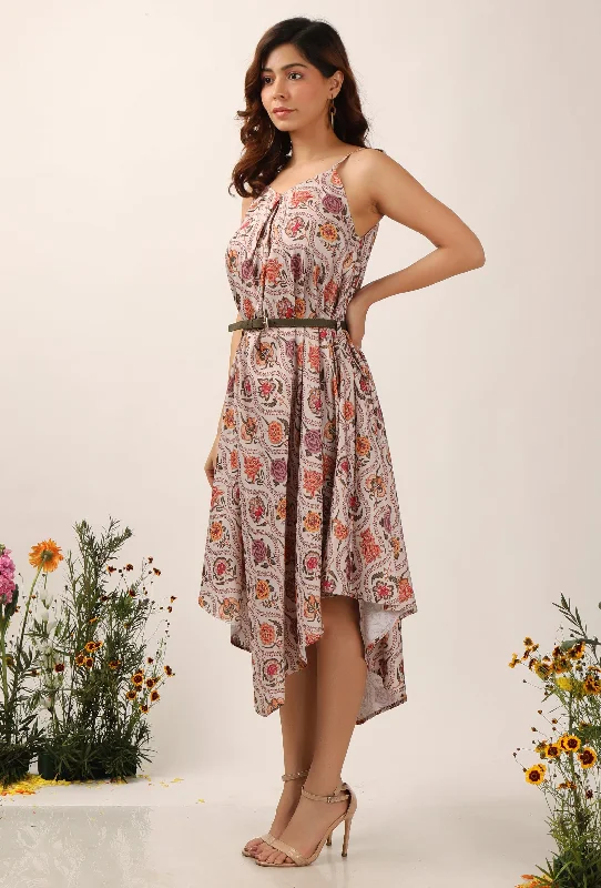 Airi Floral Chintz Assymentrical Dress With Cruelty Free Belt