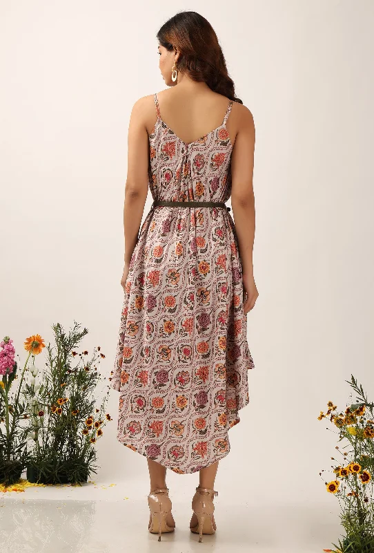 Airi Floral Chintz Assymentrical Dress With Cruelty Free Belt