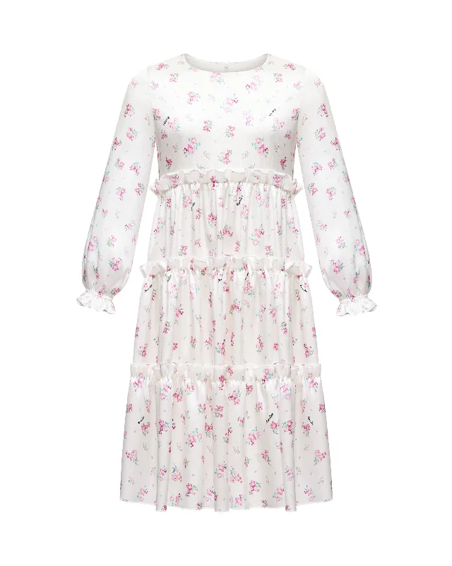 ALISA, CHILDREN’S DRESS MILKY WITH CRIMSON ROSE PRINT