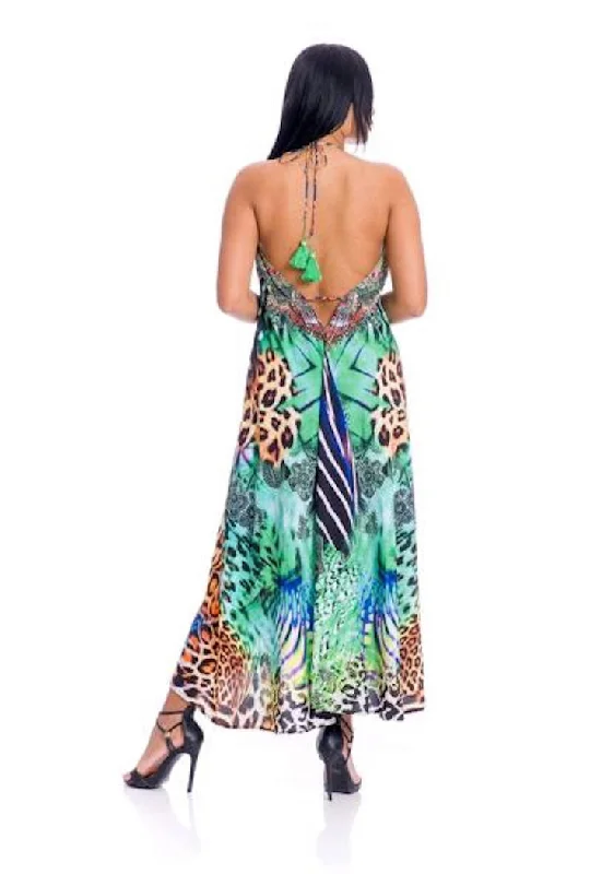 Animal print green three way dress