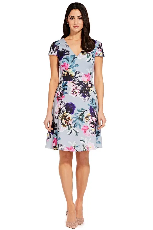 Floral Fit and Flare Dress with Cap Sleeves