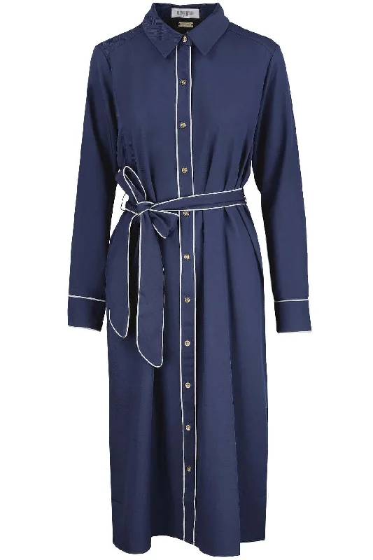 Midi Shirt Dress with Piping Detail