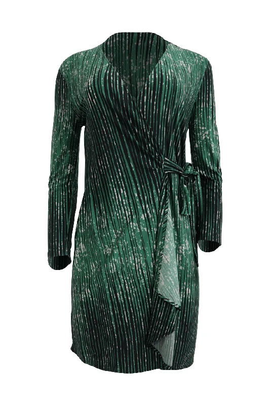 Green Striped Wrap Dress