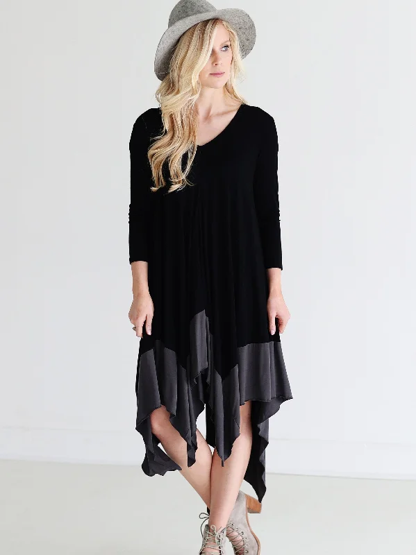 Black DLMN Draped Color Block Dress