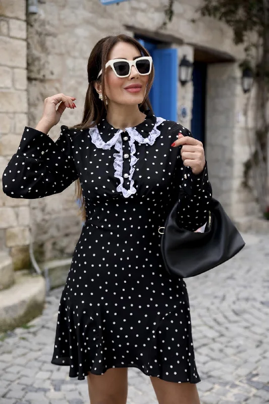 Black Polka Dot Gold Button Dress