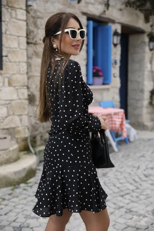 Black Polka Dot Gold Button Dress