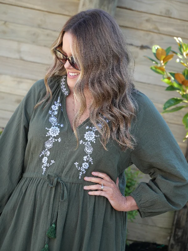 Boho Australia Tassa LS dress Green