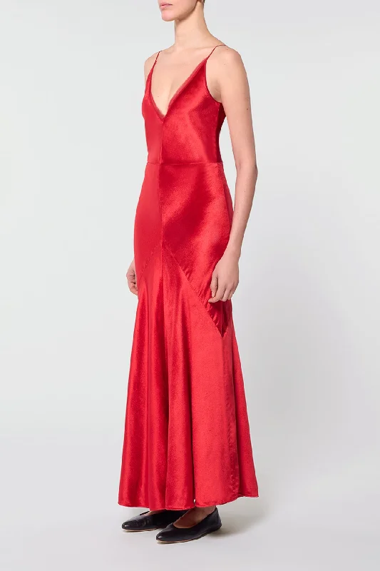 Brigita Dress in Scarlet Red Silk Velvet