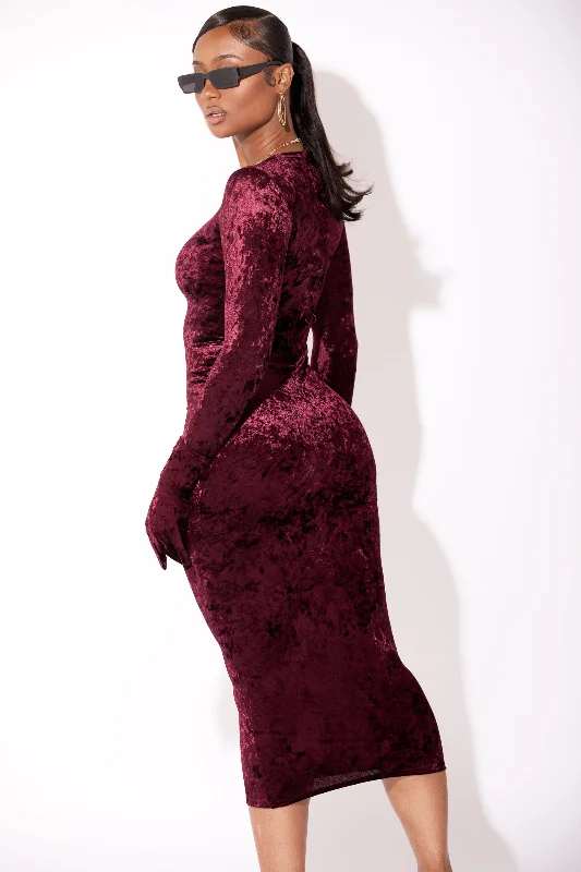 Burgundy Velvet Long Sleeve Dress