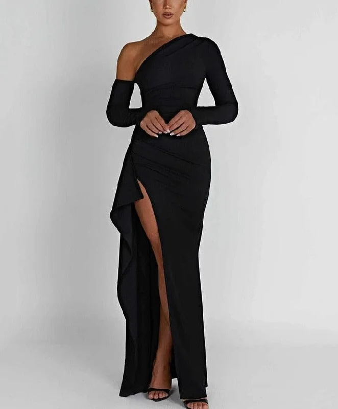 Camelia Oblique Shoulder Maxi Dress