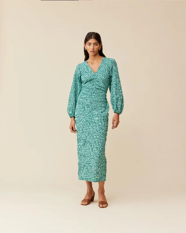 CANARY MIDI DRESS GREEN AQUA CHECK