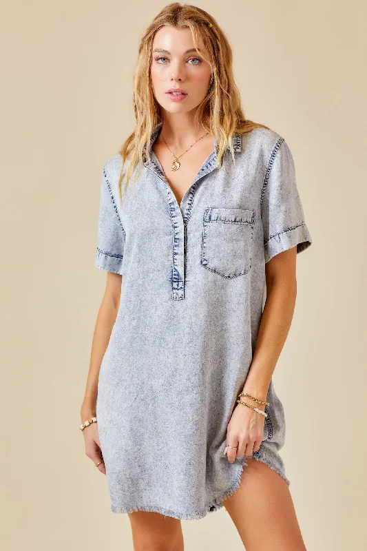 Newport Denim Shirt Dress in Washed Denim