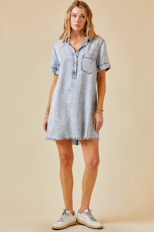 Newport Denim Shirt Dress in Washed Denim