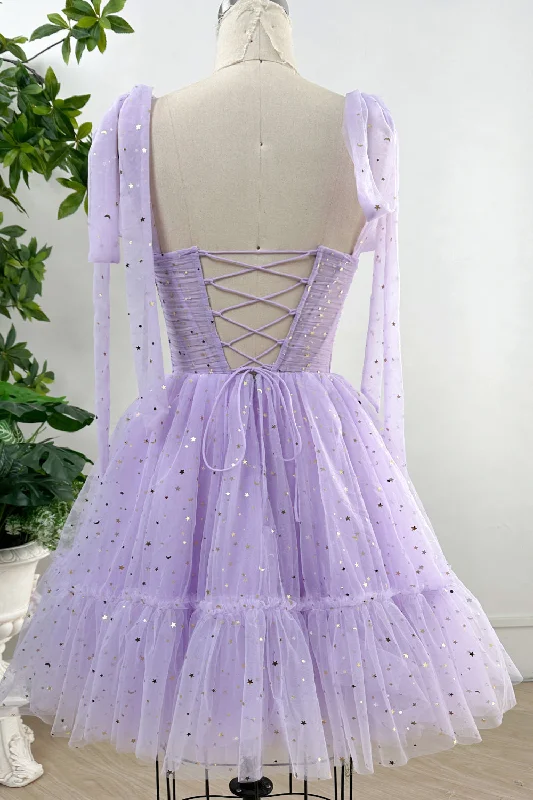 Corset Lavender Star Tulle Dress with Removable Tie Straps