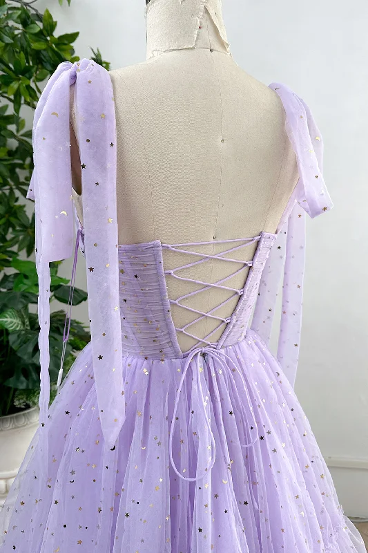 Corset Lavender Star Tulle Dress with Removable Tie Straps