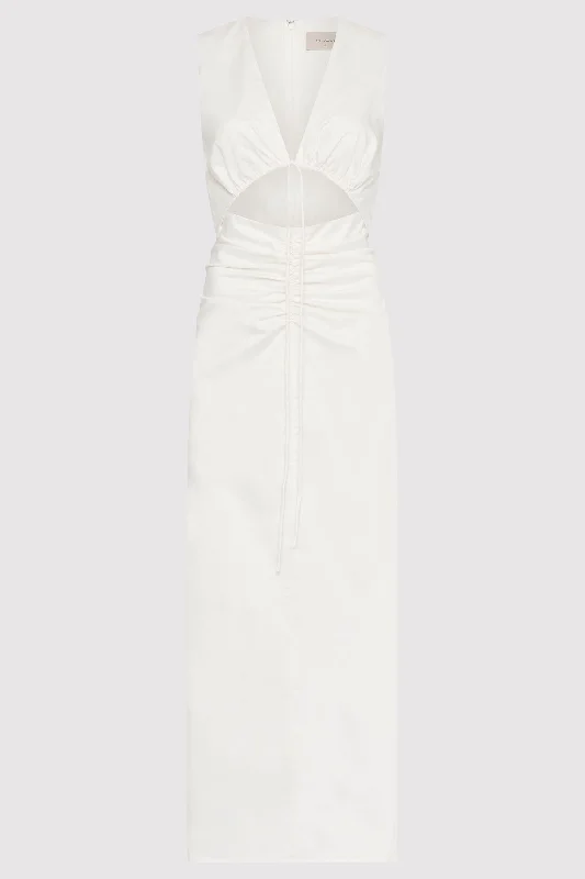 Cotton Gathered Dress - White