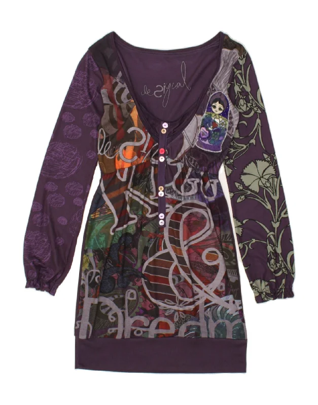 DESIGUAL Womens Graphic Basic Dress UK 6 XS Purple Polyester