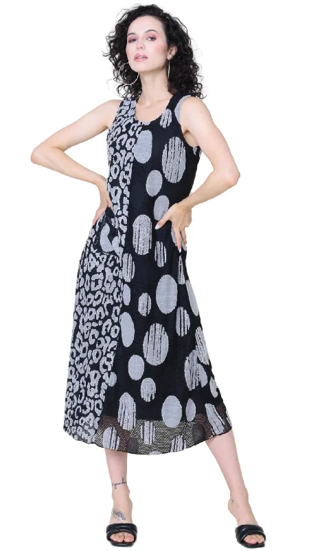 Half Dot Half Animal Print Midi Dress. Style CAT124116