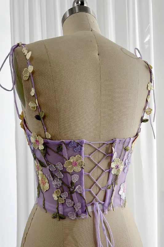 Embroidery Floral Corset with  Removable Straps