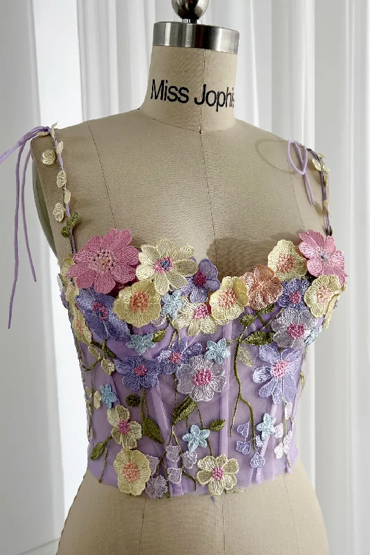 Embroidery Floral Corset with  Removable Straps