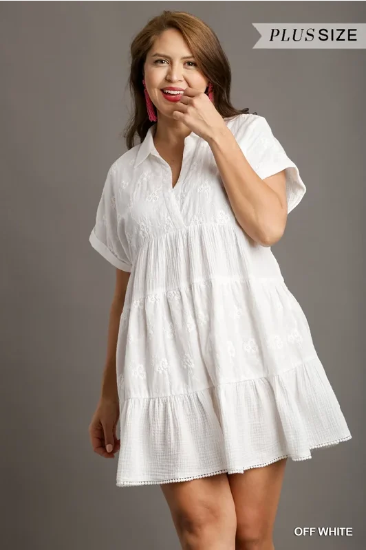 Eyelet Mix V Neck Dress