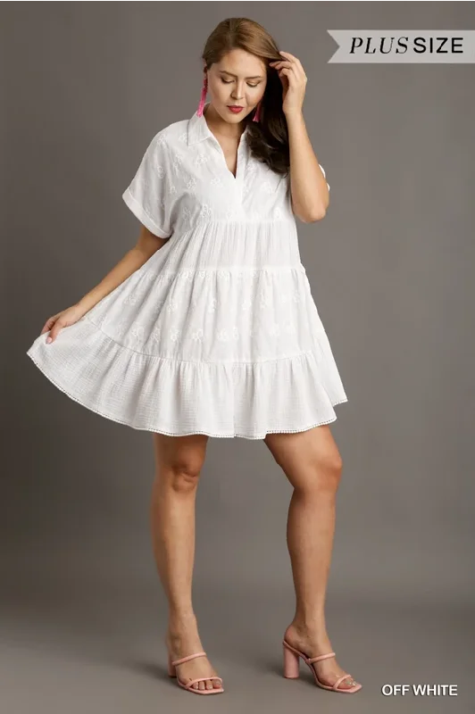 Eyelet Mix V Neck Dress