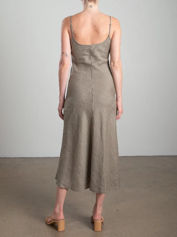 Farrah Slip Dress in French Linen - Olive