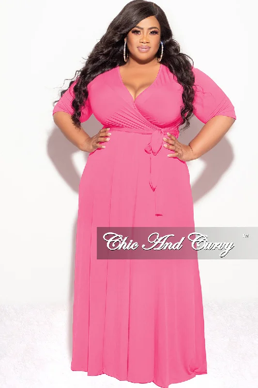 Final Sale Plus Size Deep V Faux Wrap with 3/4 Sleeves in Pink