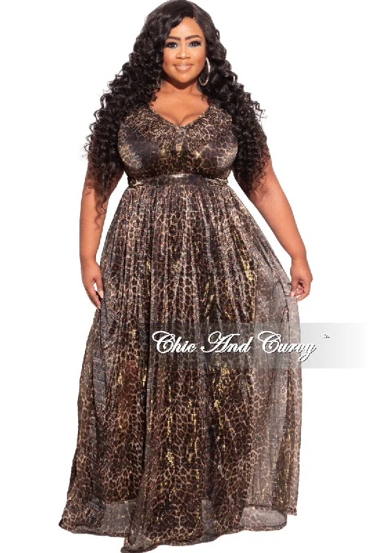 Final Sale Plus Size Ruffled V-neck Chiffon Gown in Cheetah Print