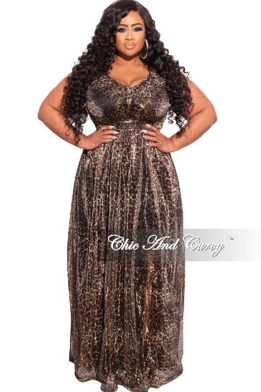 Final Sale Plus Size Ruffled V-neck Chiffon Gown in Cheetah Print