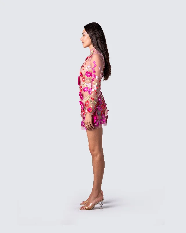 Flora Pink Flower Mini Dress