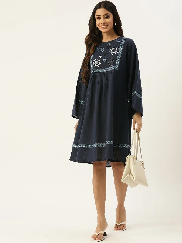 Floral Embroidered Flared Sleeves Ethnic Dress