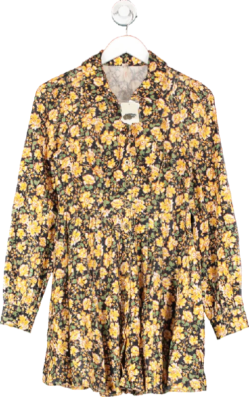 Free People Yellow Floral Marvelous Mia Mini Dress UK 6