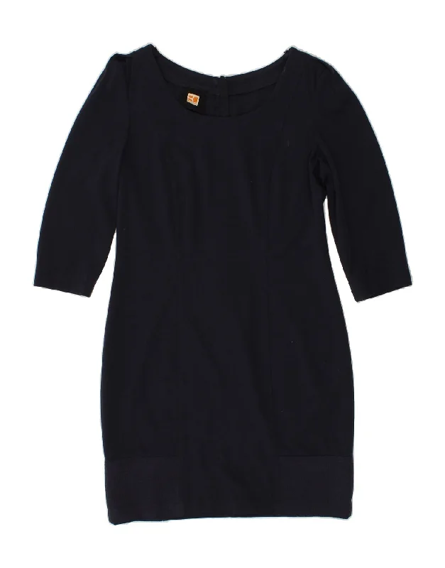 HUGO BOSS Womens 3/4 Sleeve Bodycon Dress UK 12 Medium Navy Blue Viscose