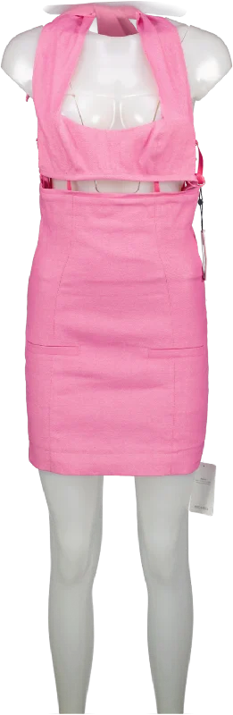 JACQUEMUS Pink Limao Cut Out Twill Halterneck Dress UK 6