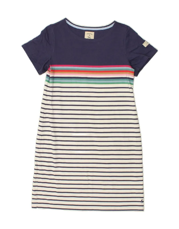 JOULES Womens T-Shirt Dress UK 12 Medium  Navy Blue Striped Cotton