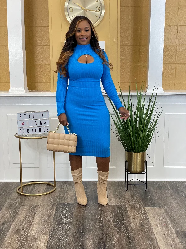 Julie Ribbed Sweater Dress (Deep Sky Blue)