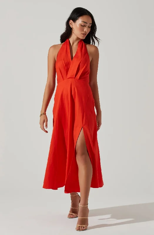 Keava Halter Midi Dress - Chili