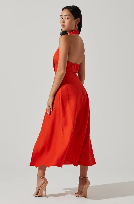 Keava Halter Midi Dress - Chili