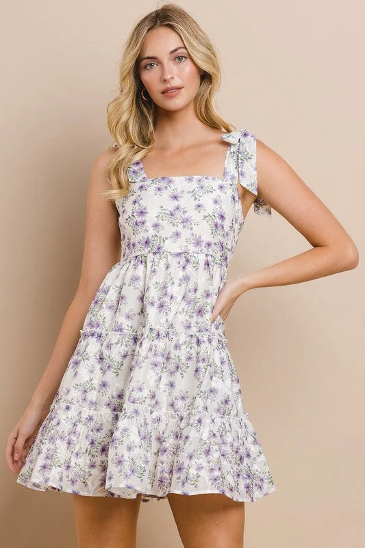 Lavender Floral Tie Strap Dress